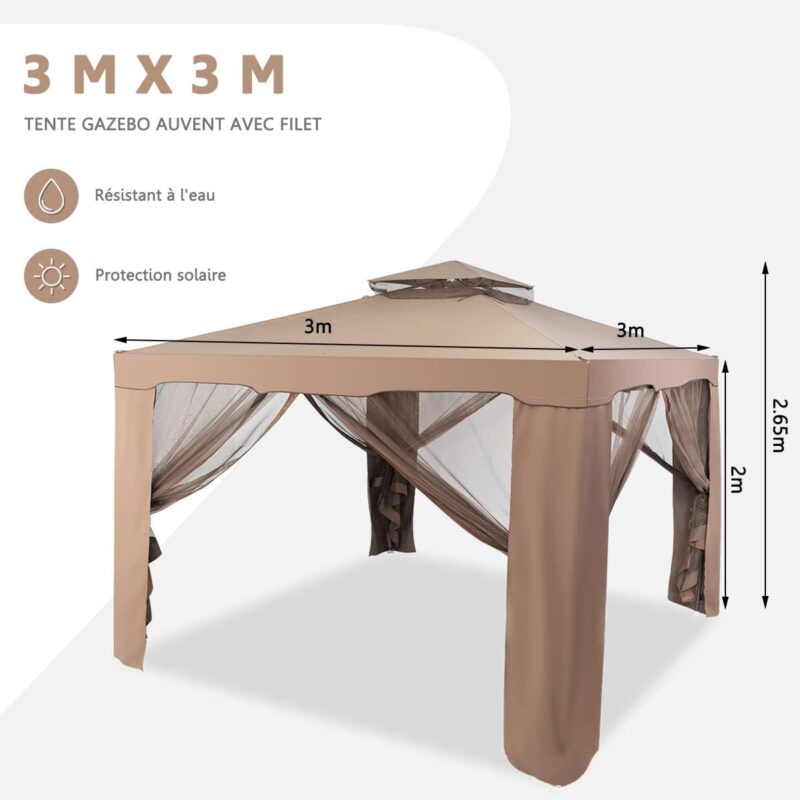 COSTWAY Tonnelle de Jardin 3 x 3M – Image 2