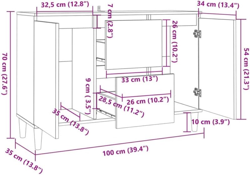 Buffet, Armoire avec 2 Tiroirs et 2 Portes – Image 8
