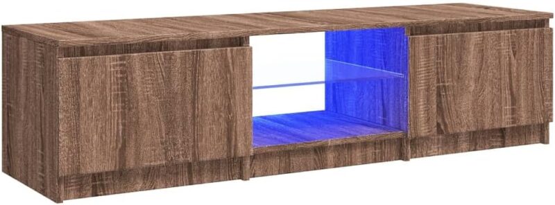 Meuble TV avec lumières LED Chêne Marron – Image 5