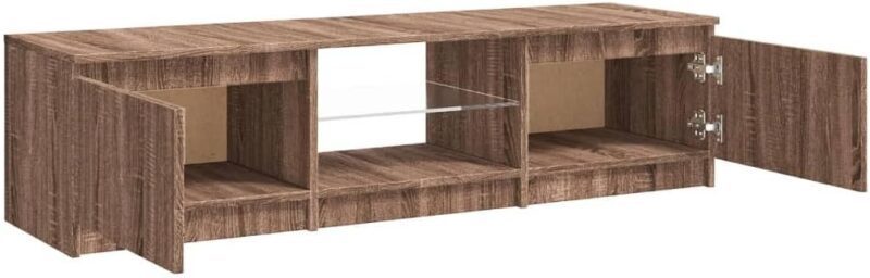 Meuble TV avec lumières LED Chêne Marron – Image 3