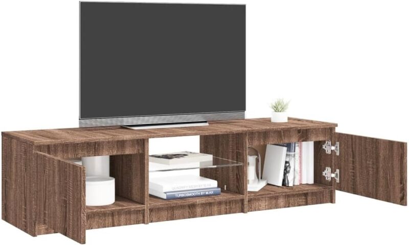 Meuble TV avec lumières LED Chêne Marron – Image 6