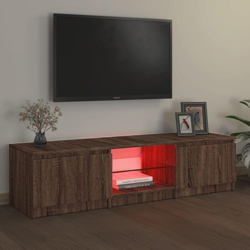 Meuble TV avec lumières LED Chêne Marron – Image 7
