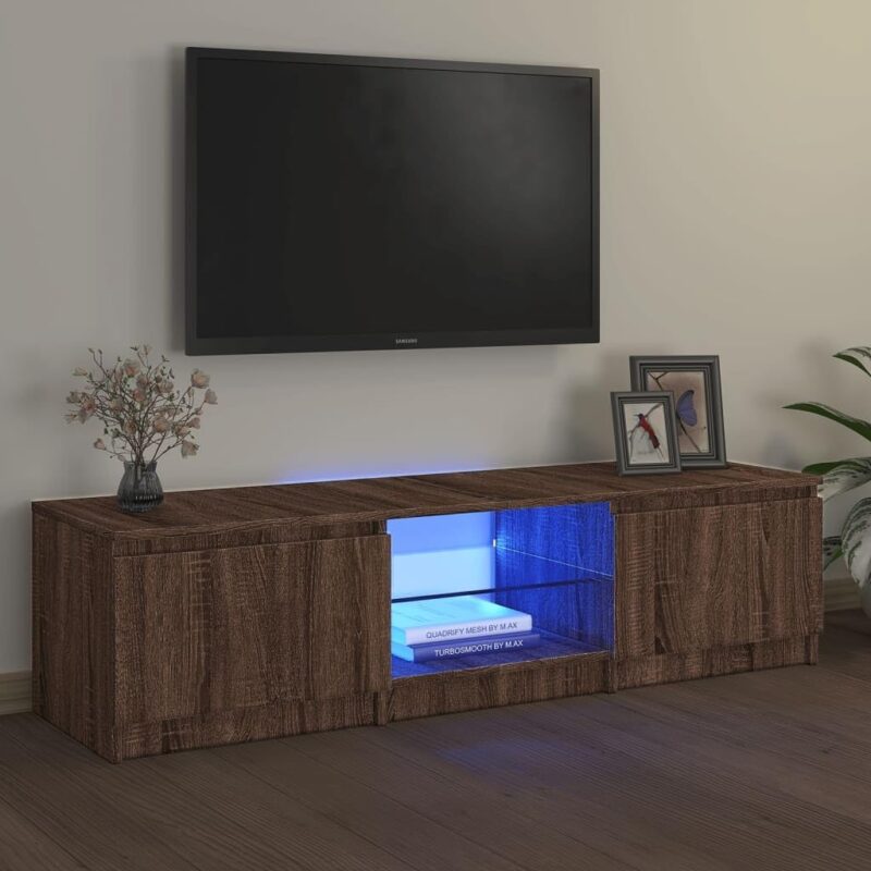 Meuble TV avec lumières LED Chêne Marron – Image 8