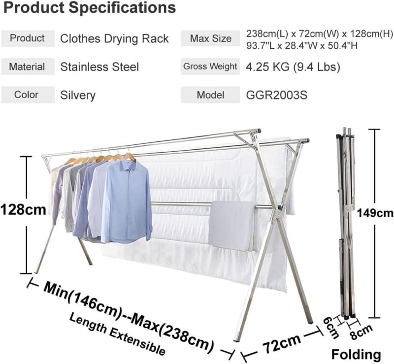 GISSAR Séchoir à linge pliable en acier – Image 4