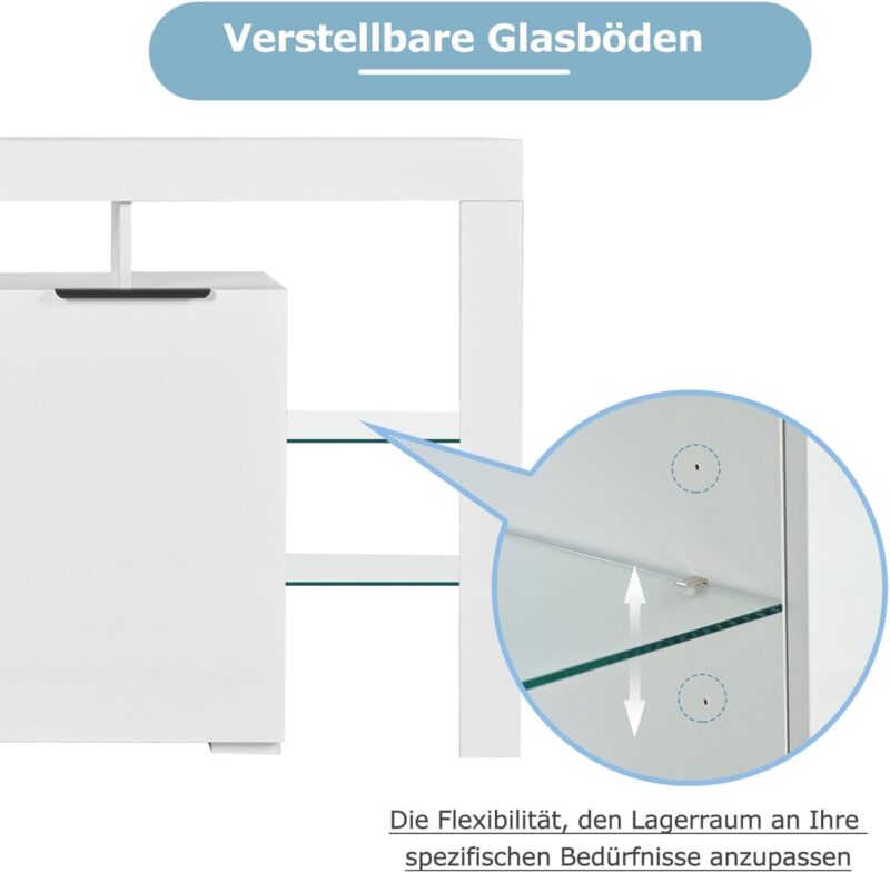 Buffet avec LED, Meuble de Salon Blanc Brillant – Image 4