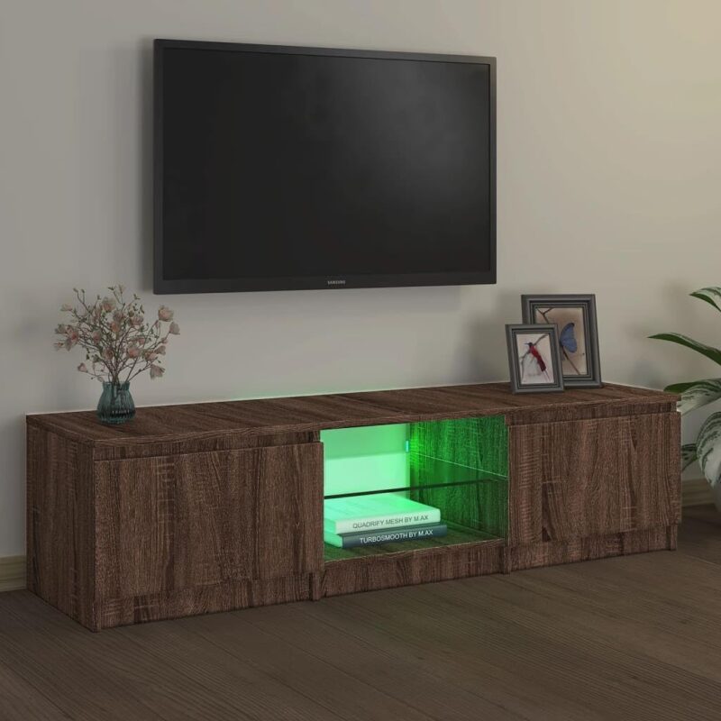 Meuble TV avec lumières LED Chêne Marron – Image 9