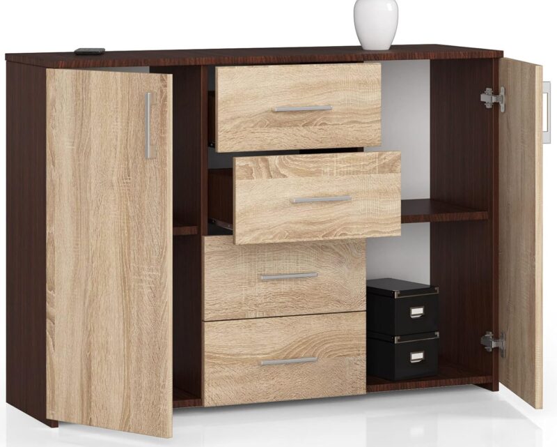 AKORD Commode 4 Tiroirs et 2 étagères avec Portes – Image 3