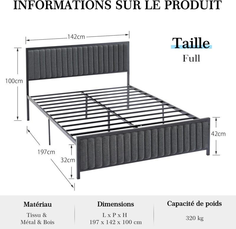 VECELO Cadre de Lit 140 x 190cm – Image 4
