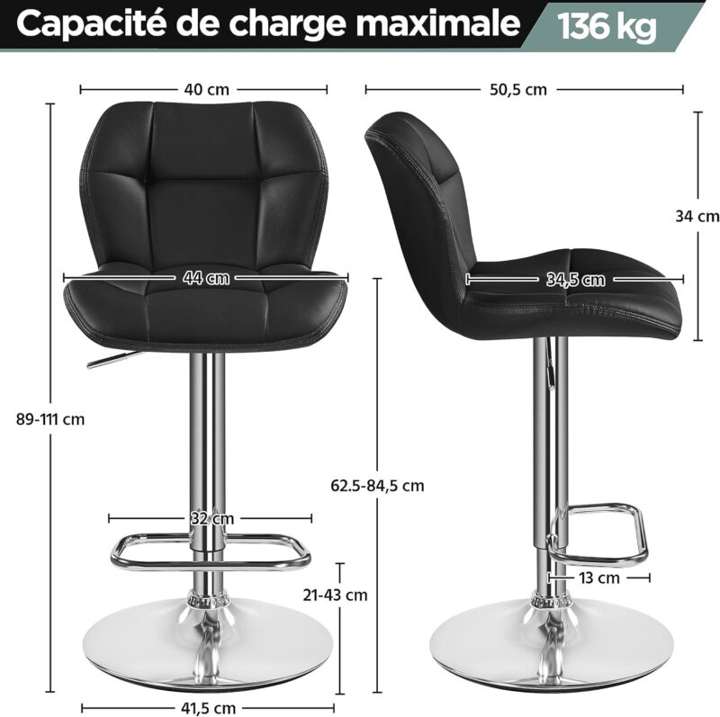 Yaheetech Lot de 2 Tabourets de Bar – Image 6