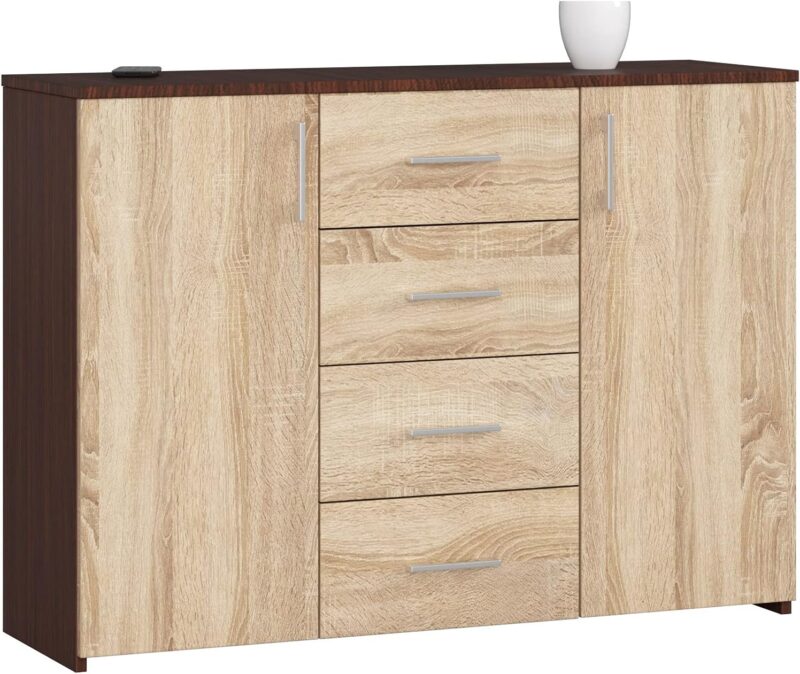 AKORD Commode 4 Tiroirs et 2 étagères avec Portes