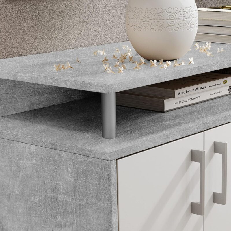 Buffet avec étagère en aspect béton, blanc – Image 5